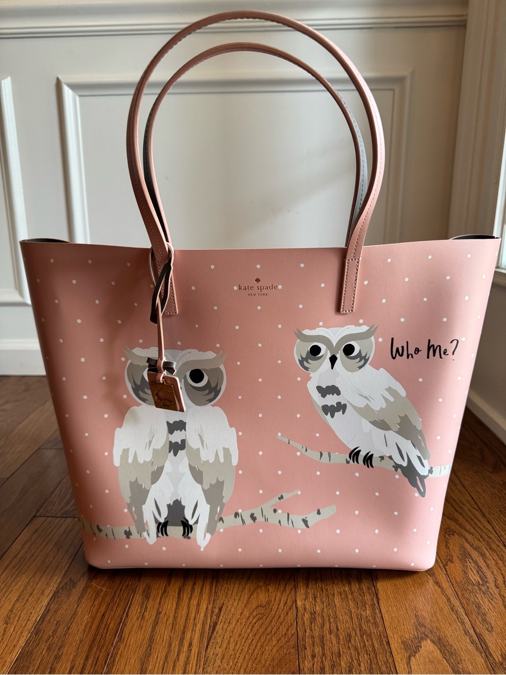 NWOT Kate Spade Blaze A Trail Pink Leather Owl Len Tote Bag Who Me